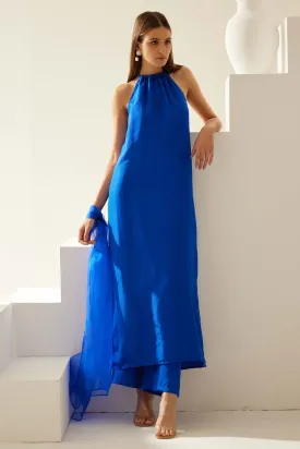 Cobalt Blue Halter Neck Kurta Set