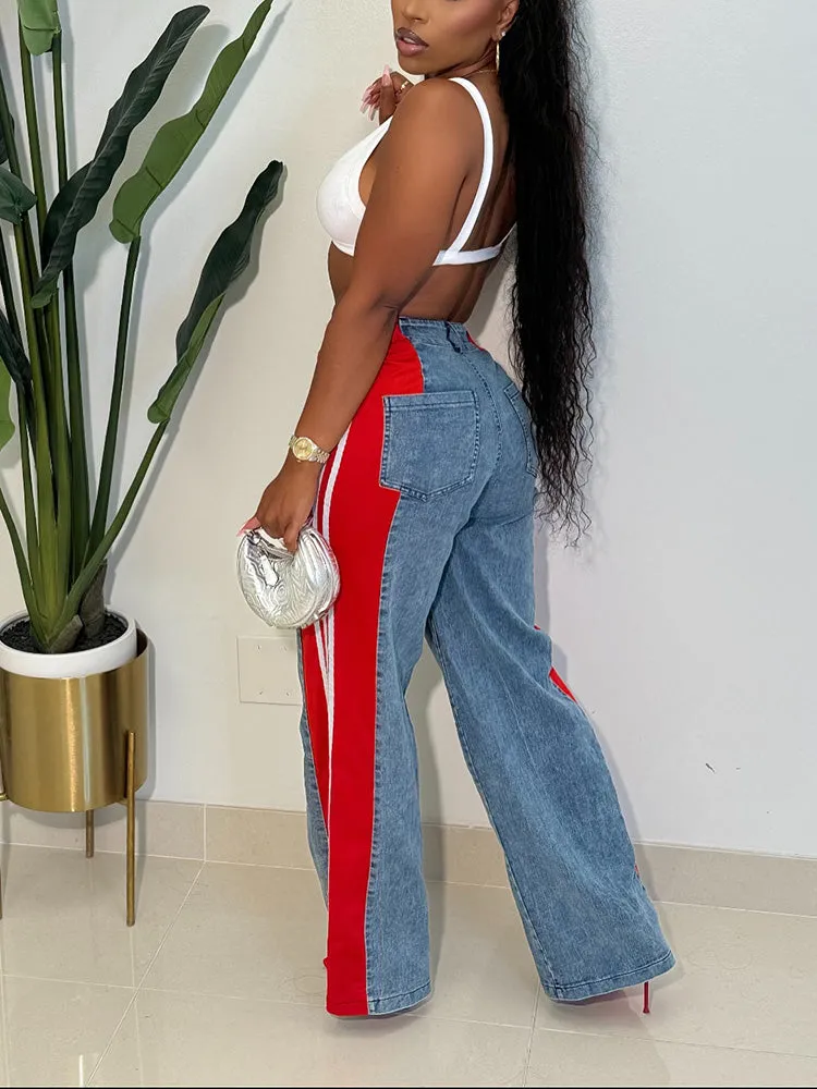 Contrast Stripe Denim Jeans