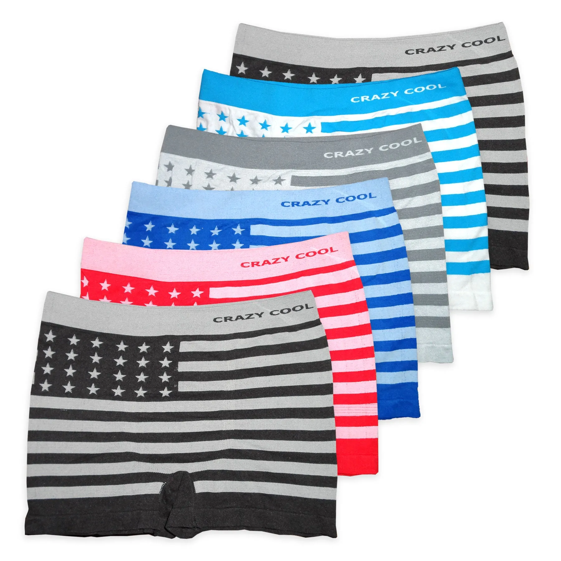 Crazy Cool Stretches Seamless Mens Boxer Briefs Underwear 6-Pack Set - American Flag