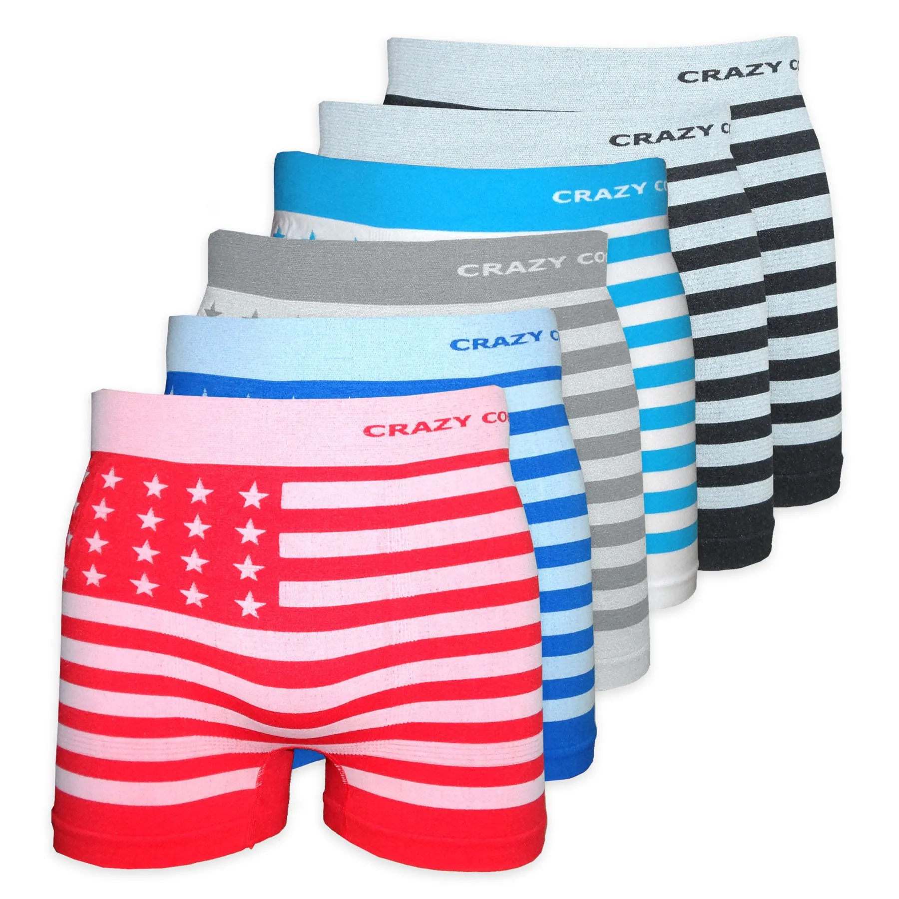 Crazy Cool Stretches Seamless Mens Boxer Briefs Underwear 6-Pack Set - American Flag