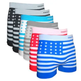 Crazy Cool Stretches Seamless Mens Boxer Briefs Underwear 6-Pack Set - American Flag