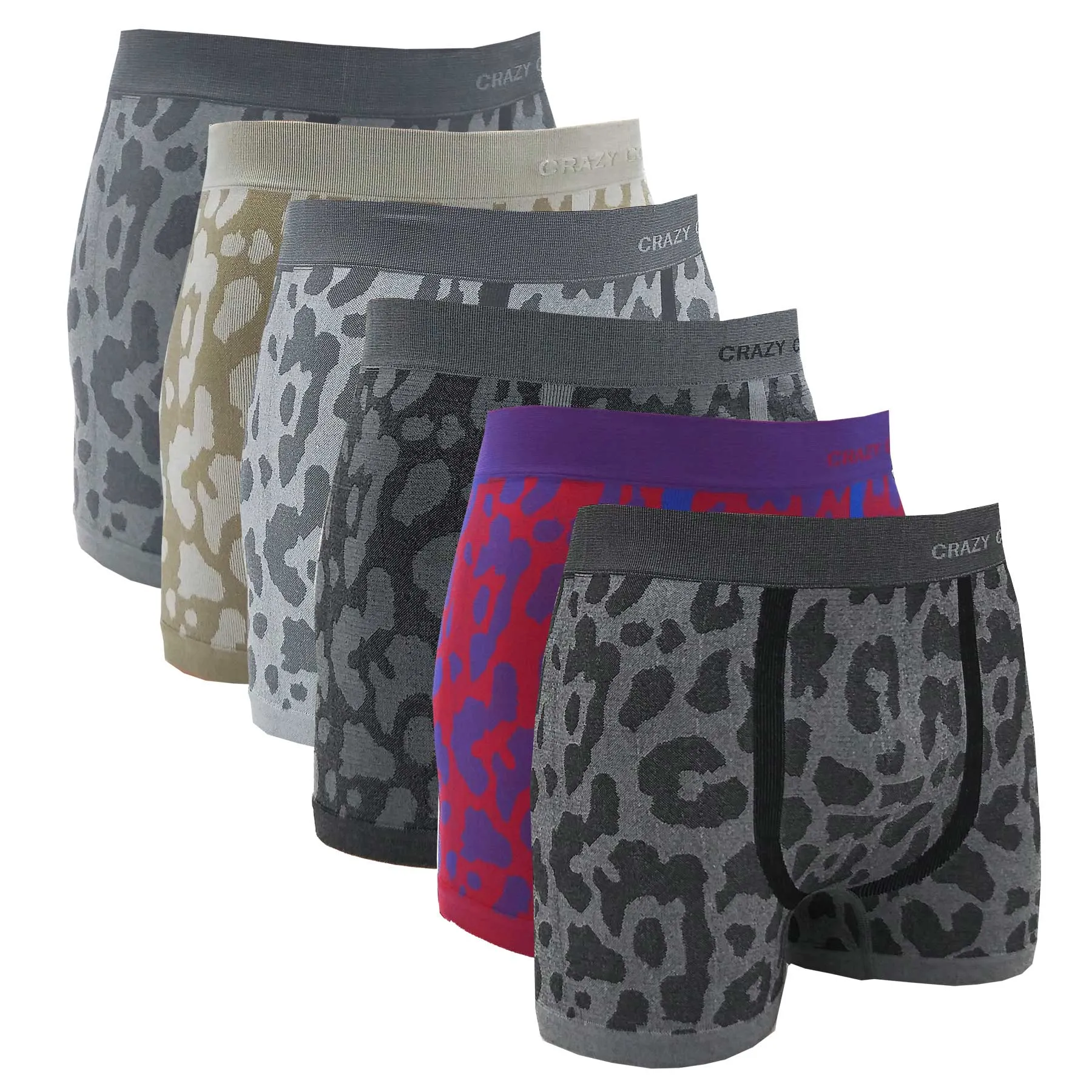 Crazy Cool Stretches Seamless Mens Boxer Briefs Underwear 6-Pack Set - Animal Prints