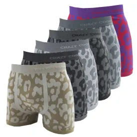Crazy Cool Stretches Seamless Mens Boxer Briefs Underwear 6-Pack Set - Animal Prints