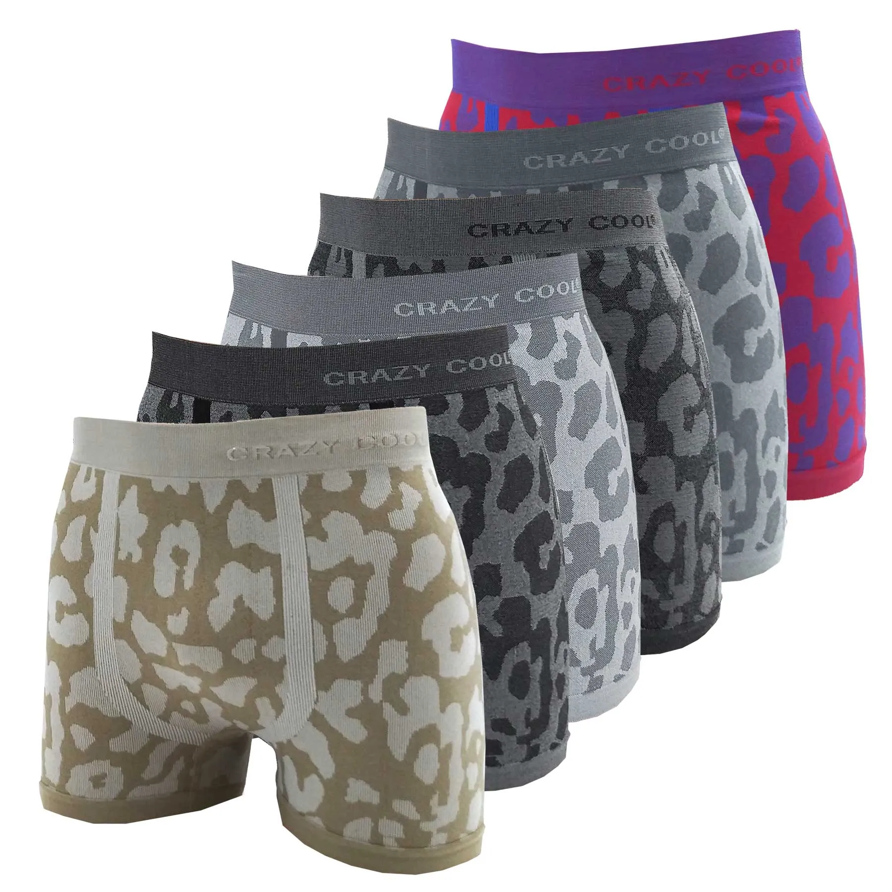 Crazy Cool Stretches Seamless Mens Boxer Briefs Underwear 6-Pack Set - Animal Prints