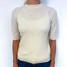 Cream Short Sleeve Cashmere Crew Neck Jumper Small