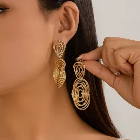 Creatively Irregular Metal Spiral Round Circle Pendant Drop Earrings