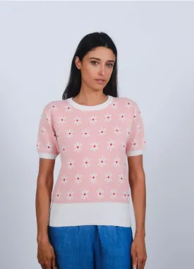 Daisy Crew Knit in Strawberry Cream