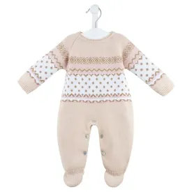 Dandelion Taupe & Pink Fairisle Knitted Sleepsuit