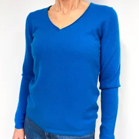 Dark Turquoise Blue Cashmere V-Neck Jumper Medium