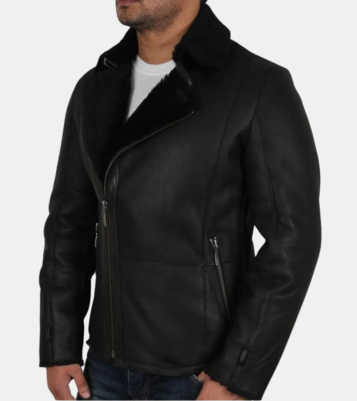 Devon Men's Aviator Black Shearling Leather Jacket