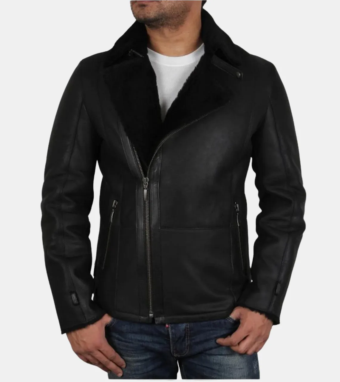 Devon Men's Aviator Black Shearling Leather Jacket