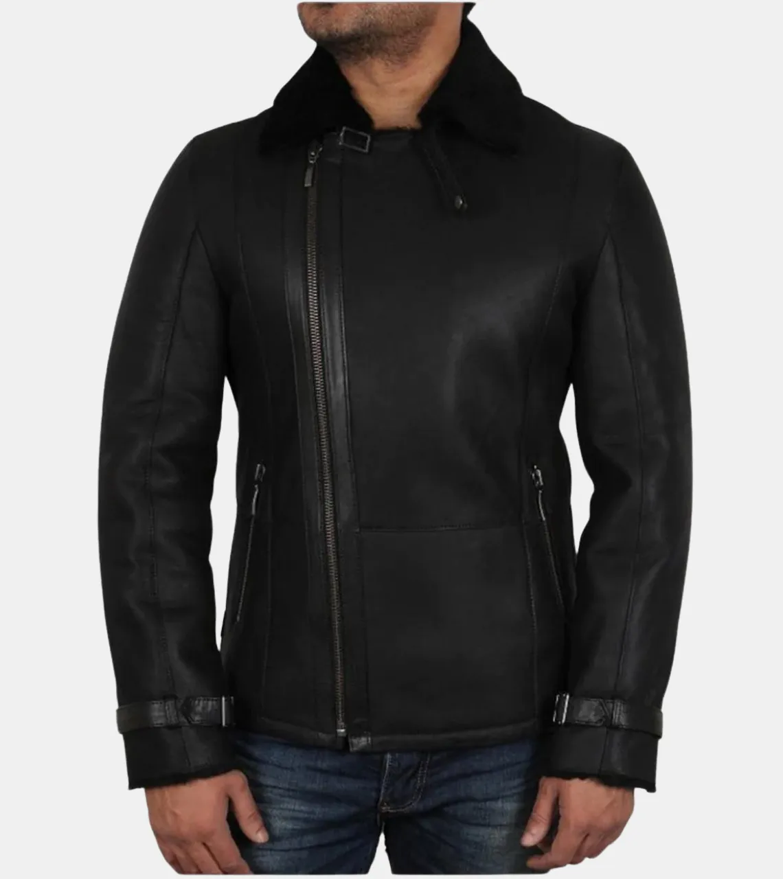 Devon Men's Aviator Black Shearling Leather Jacket