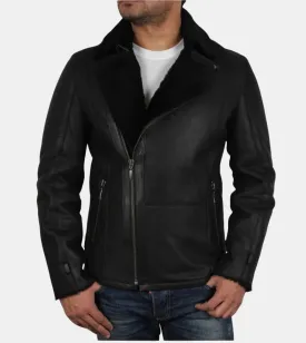 Devon Men's Aviator Black Shearling Leather Jacket