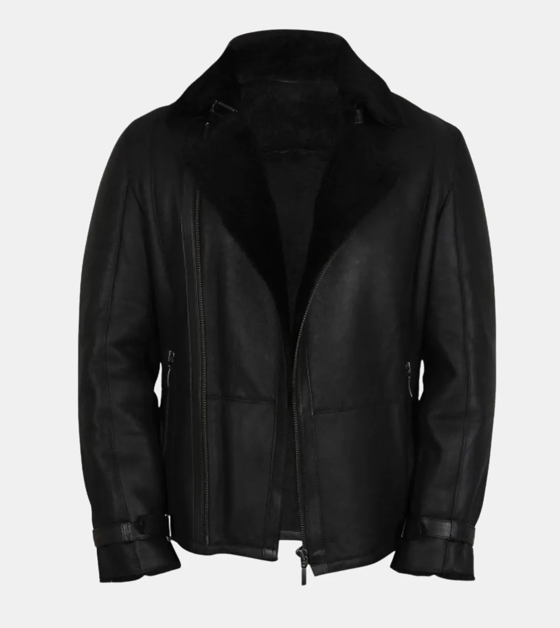 Devon Men's Aviator Black Shearling Leather Jacket