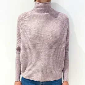 Dusky Lilac Batwing Cashmere Turtle Neck Jumper Small