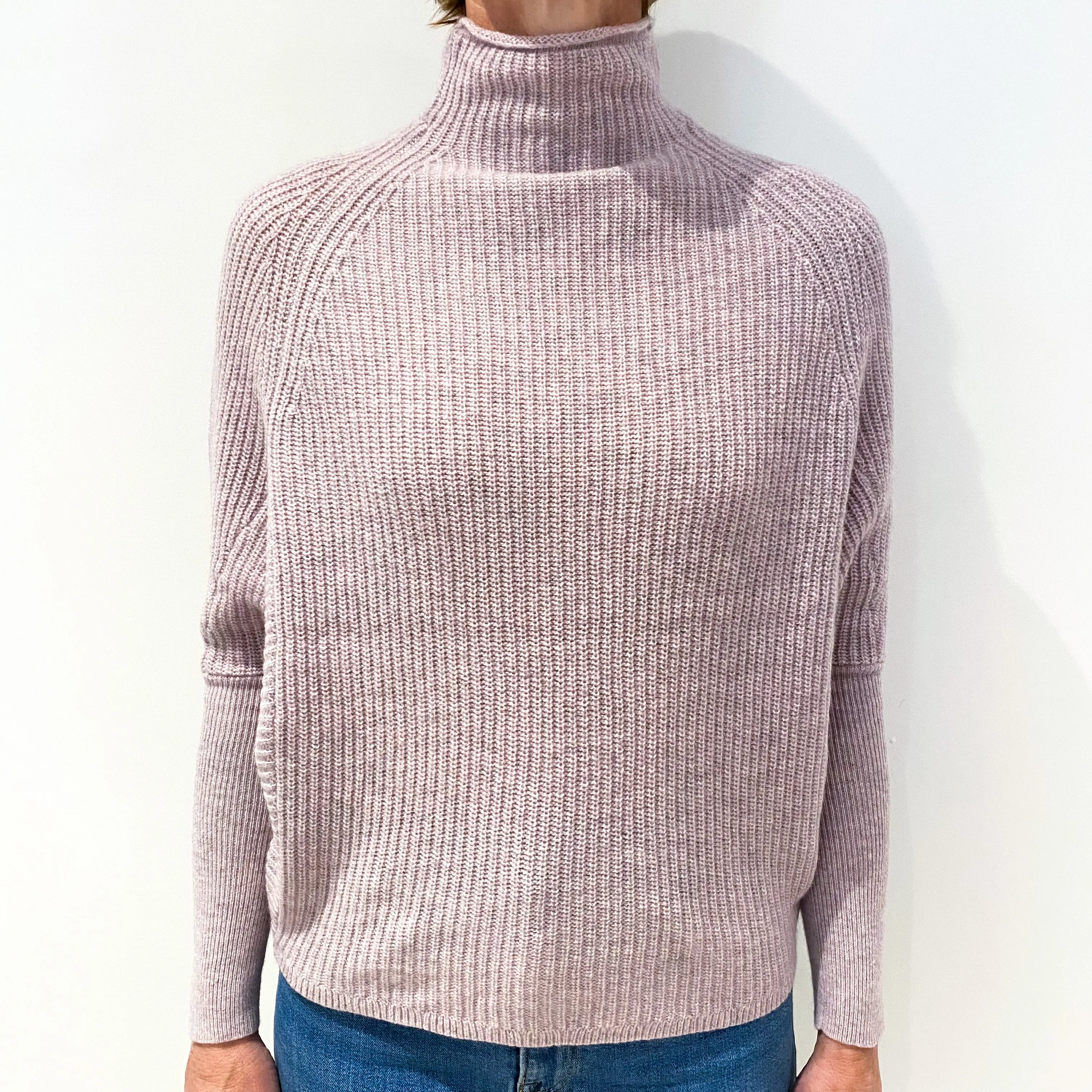 Dusky Lilac Batwing Cashmere Turtle Neck Jumper Small
