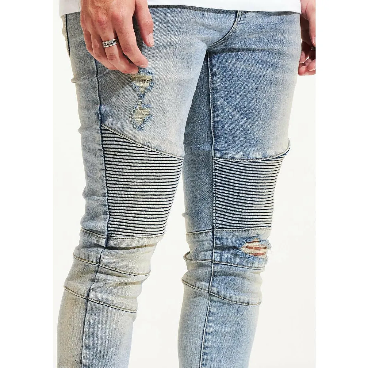 Embellish Jason Biker Light Blue Wash Denim Jeans (EMBSP122-115)