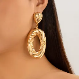 Exaggerated Twisted Metal Big Hollow Circle Pendant Earrings