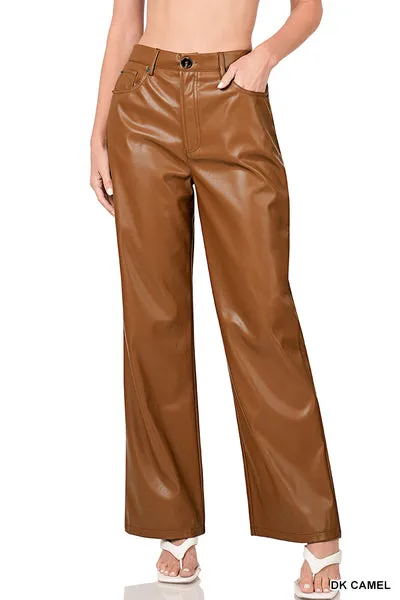 FAUX LEATHER HIGH WAIST WIDE PANTS