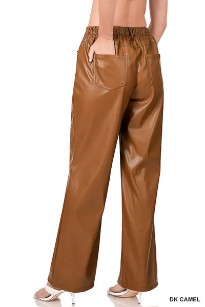 FAUX LEATHER HIGH WAIST WIDE PANTS