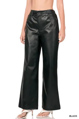 FAUX LEATHER HIGH WAIST WIDE PANTS