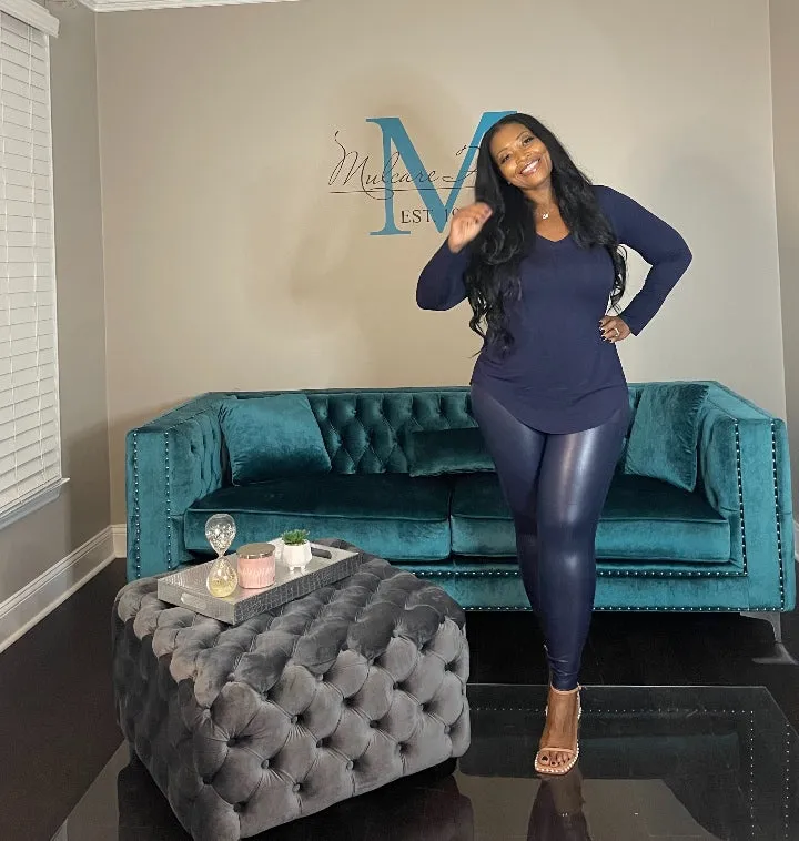 Faux Leather Leggings - Navy S-XL