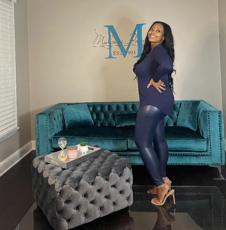 Faux Leather Leggings - Navy S-XL