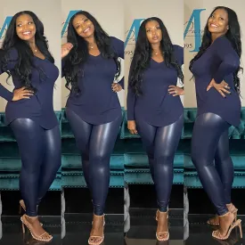 Faux Leather Leggings - Navy S-XL