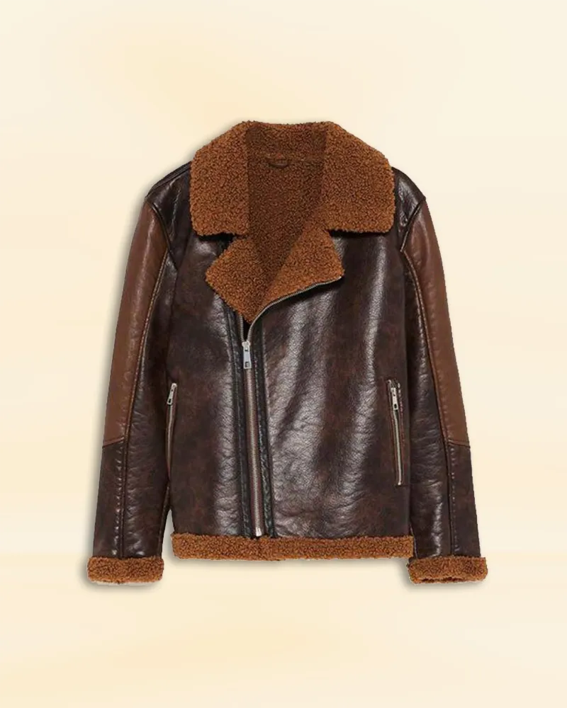 Faux Shearling Brown Leather Jacket Worn By Dean Ambrose | Dean Ambrose Faux Shearling Brown Leather Jacket