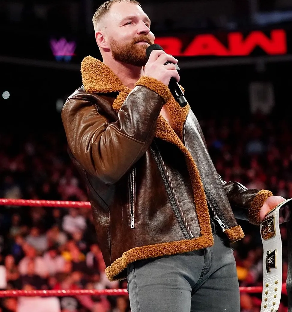 Faux Shearling Brown Leather Jacket Worn By Dean Ambrose | Dean Ambrose Faux Shearling Brown Leather Jacket