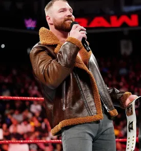 Faux Shearling Brown Leather Jacket Worn By Dean Ambrose | Dean Ambrose Faux Shearling Brown Leather Jacket