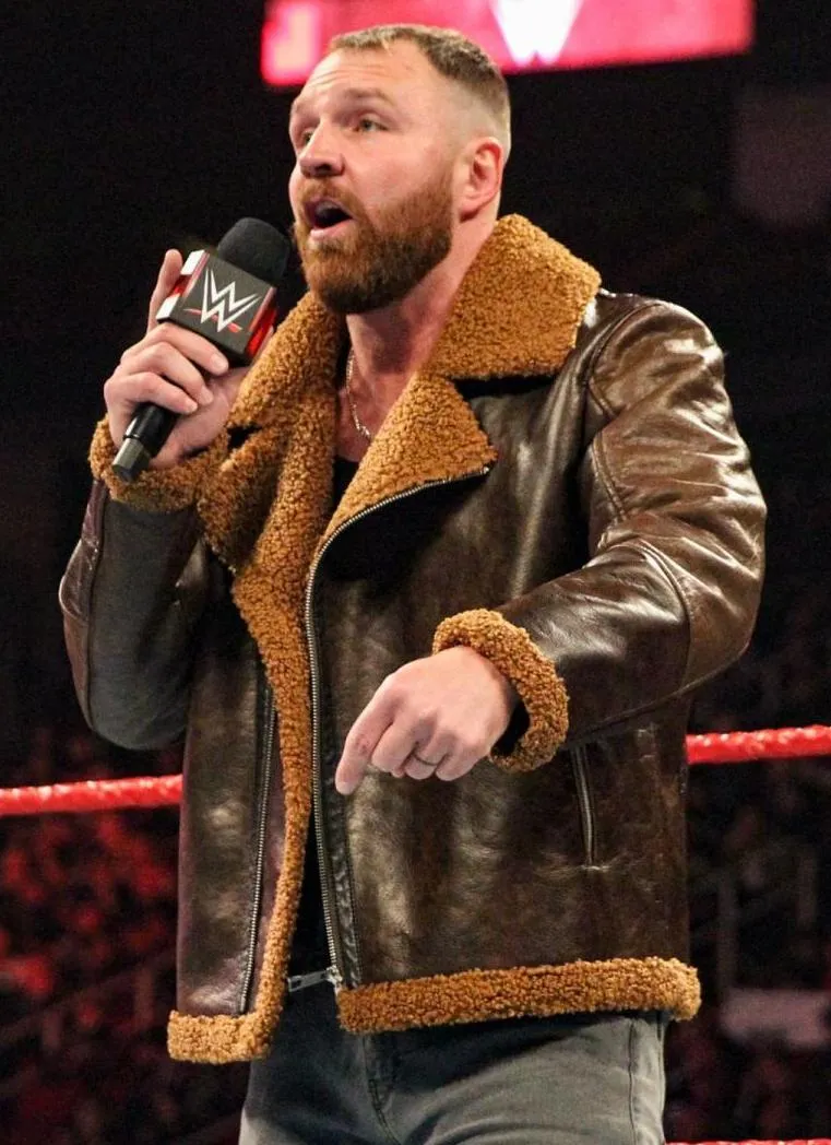 Faux Shearling Brown Leather Jacket Worn By Dean Ambrose | Dean Ambrose Faux Shearling Brown Leather Jacket