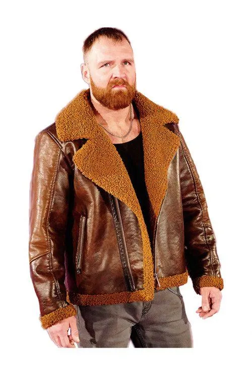Faux Shearling Brown Leather Jacket Worn By Dean Ambrose | Dean Ambrose Faux Shearling Brown Leather Jacket