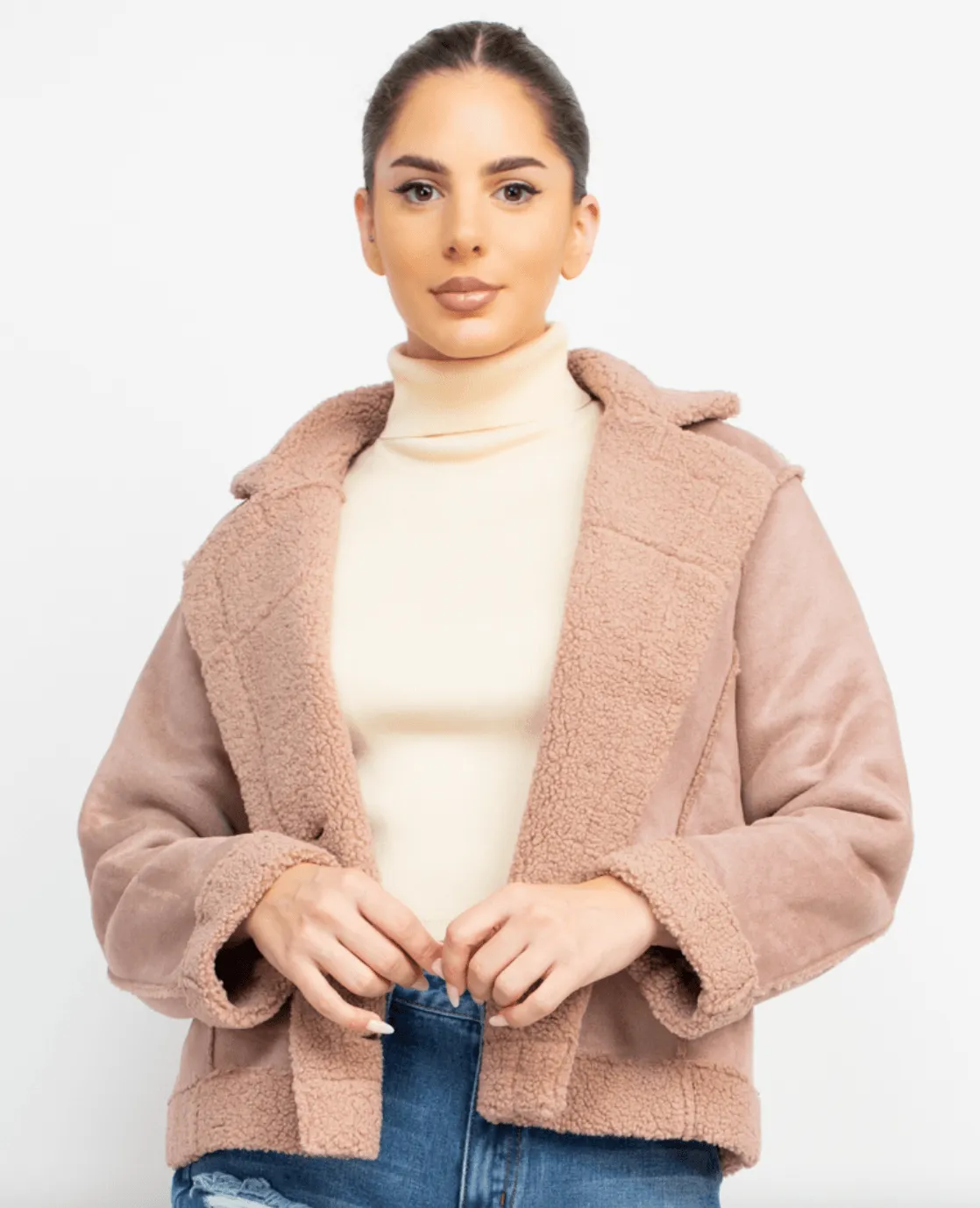 Faux suede Shearling lined short coat HMJ20963