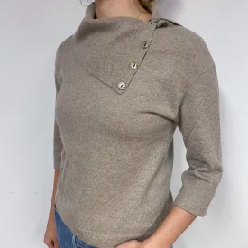 Fawn Beige Cashmere Polo Neck Jumper Small