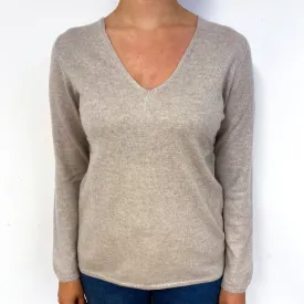 Fawn Brown Cashmere V-Neck Jumper Small