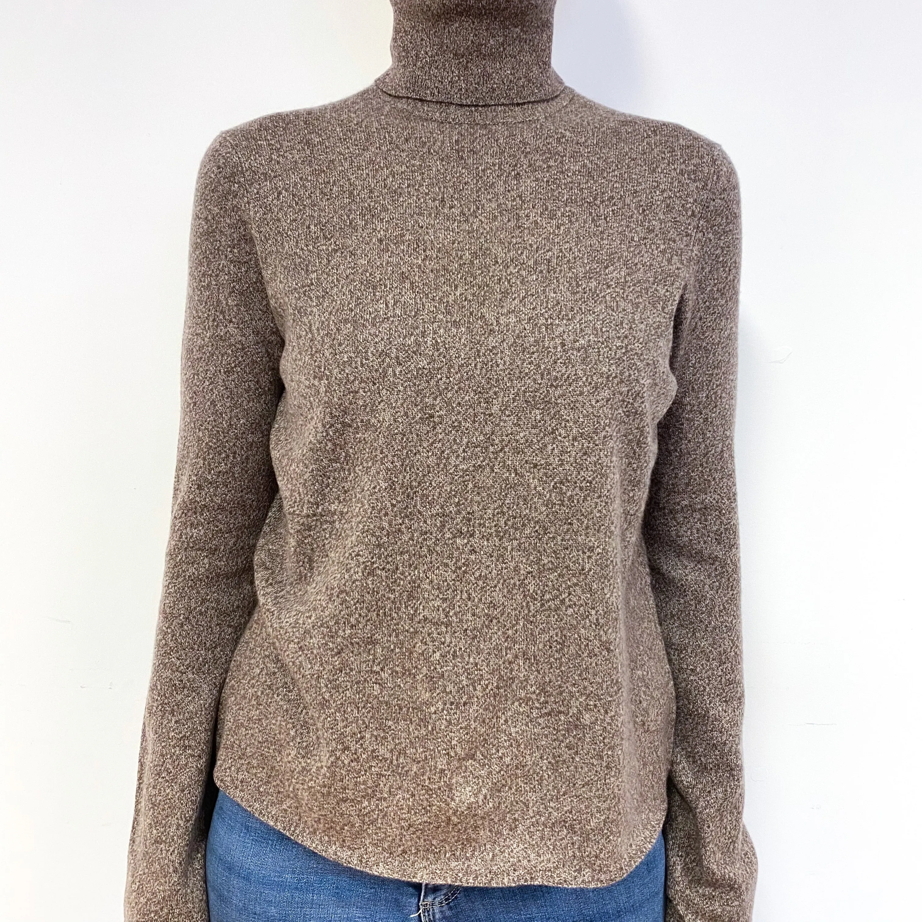 Flecked Donkey Brown Cashmere Polo Neck Jumper Medium