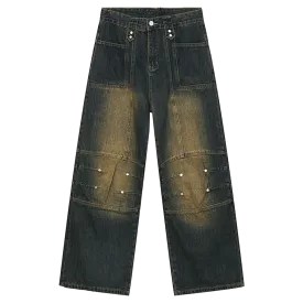 'Foundry' Patch-Panel Faded Denim Jeans