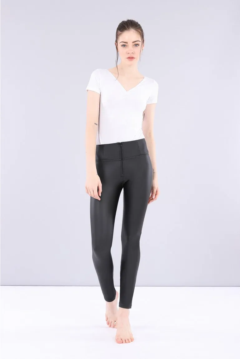 FREDDY WRUP1HC006 SHAPING EFFECT HIGH RISE FAUX LEATHER SKINNY PANT - BLACK