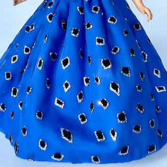 Gigi  Dress -  Silver and Velvet Dotted Blue Chiffon Dress