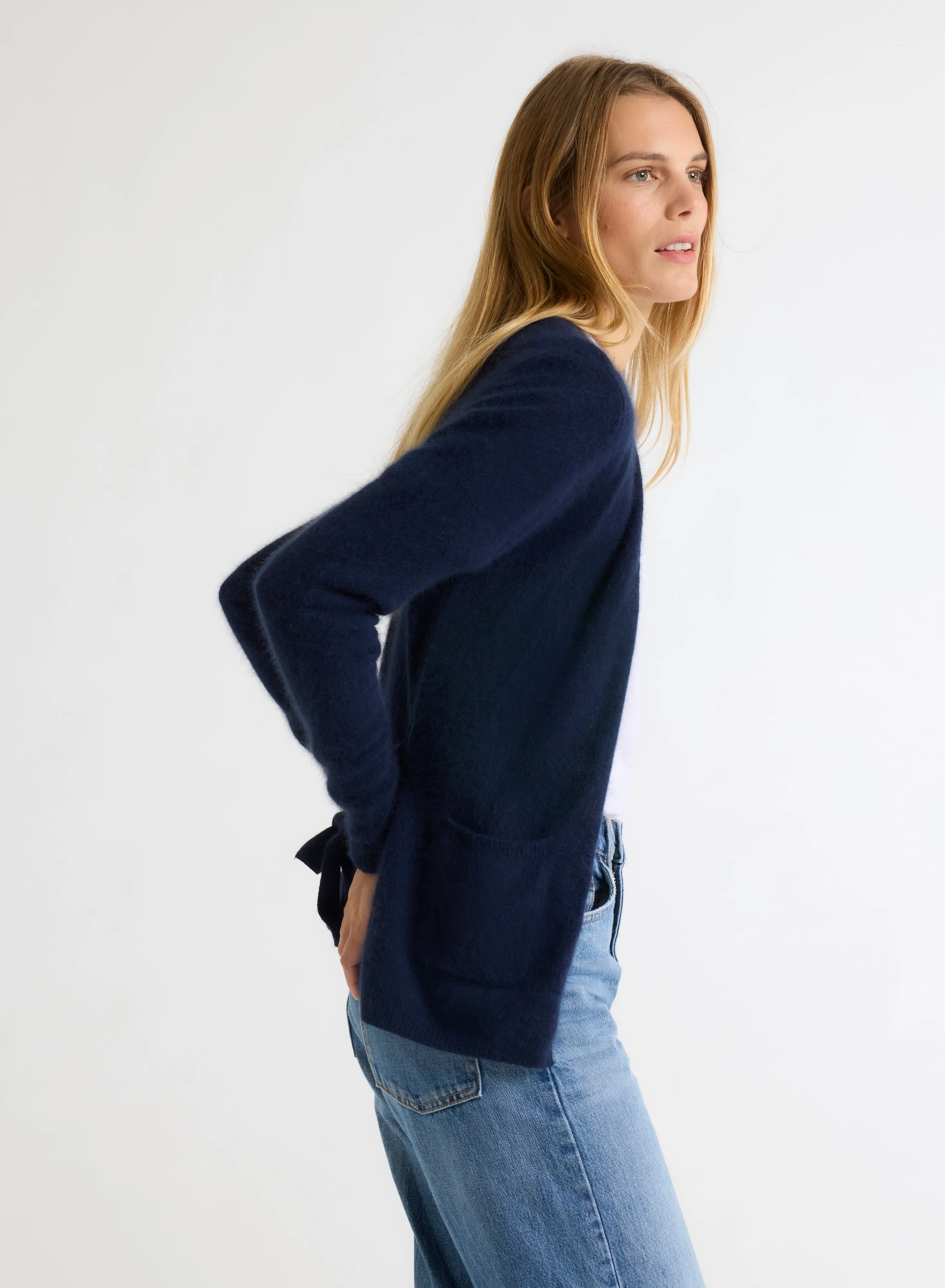 Gilet Marine Col V Manches Longues
