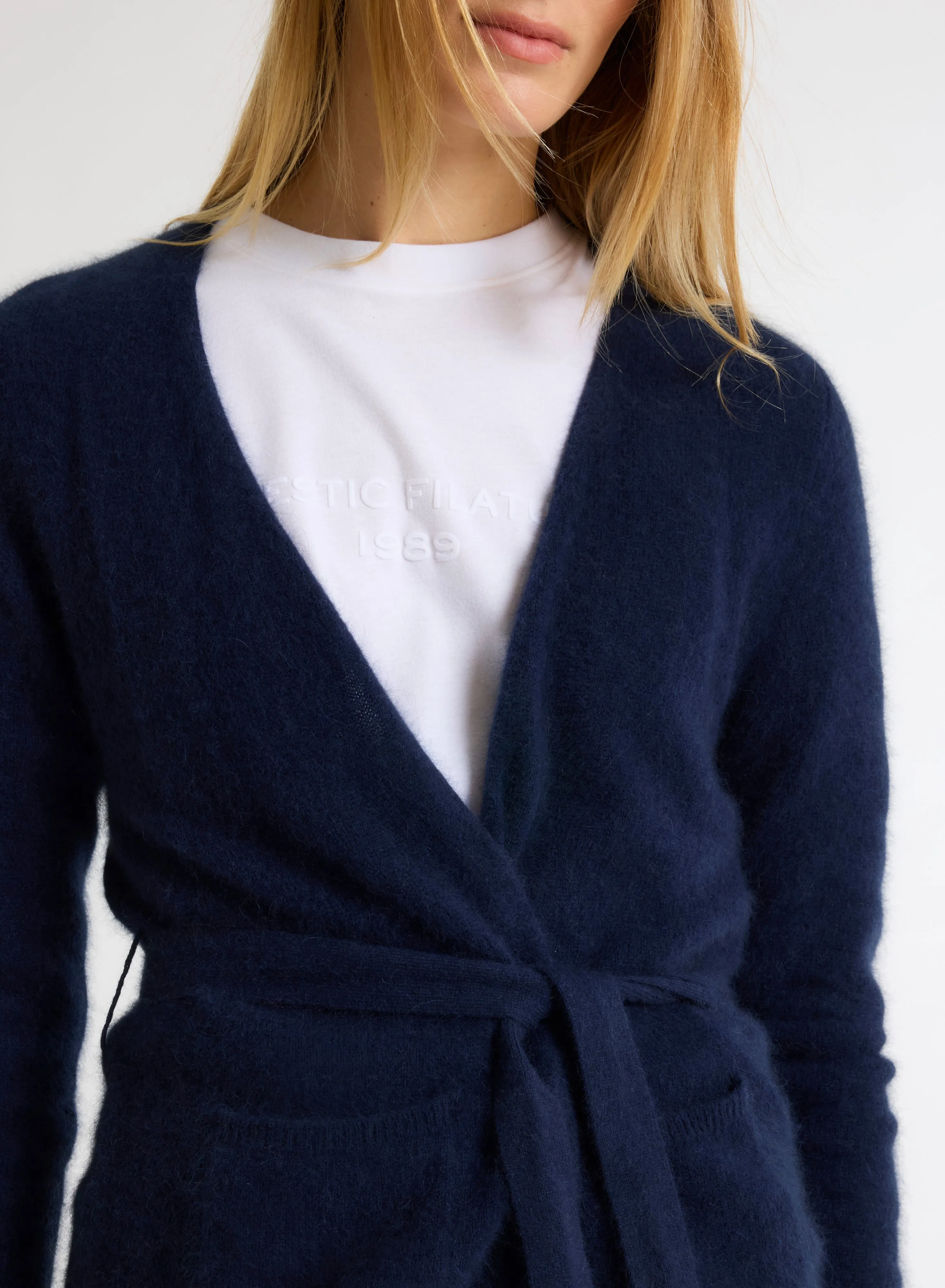 Gilet Marine Col V Manches Longues