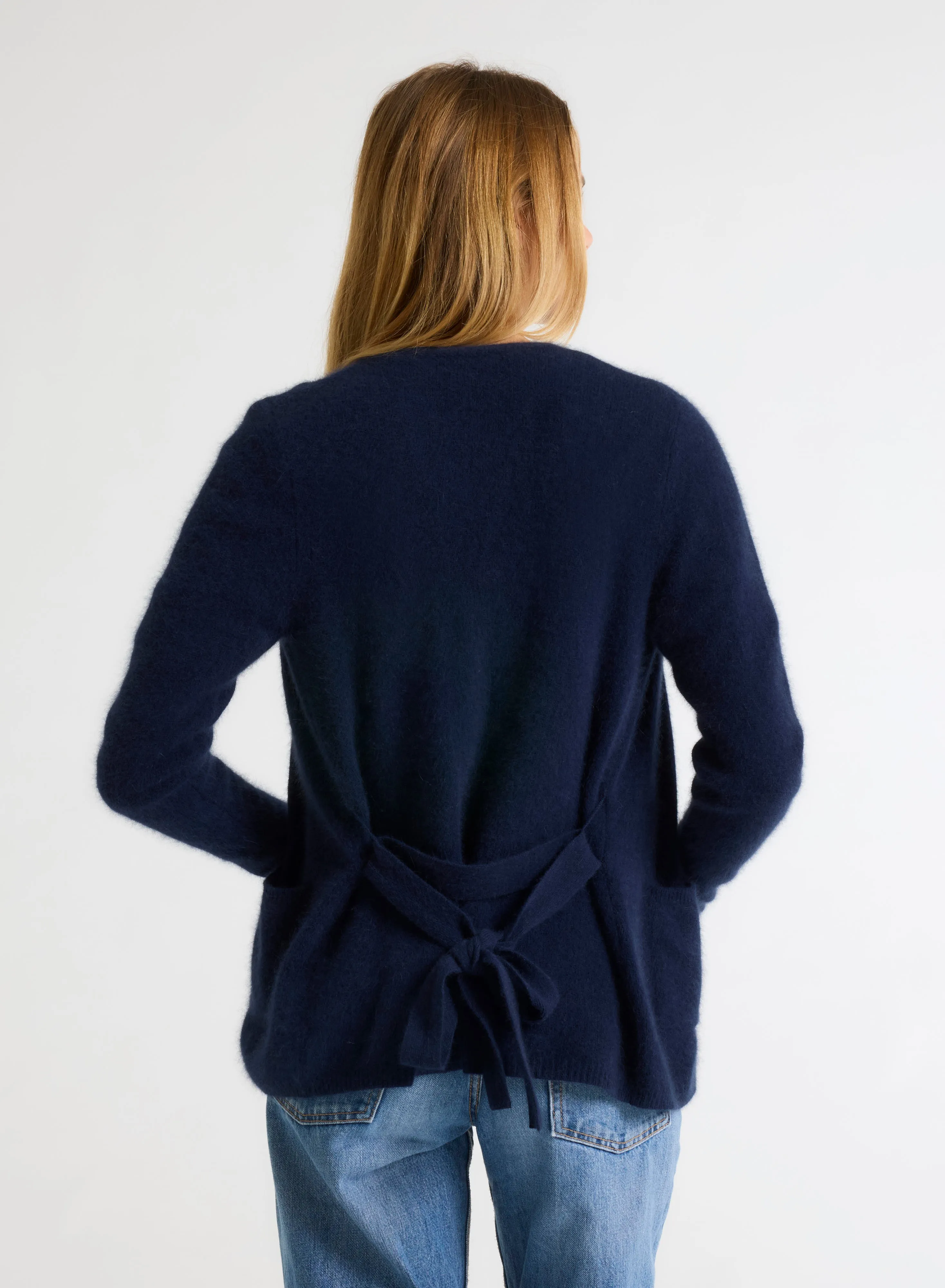 Gilet Marine Col V Manches Longues