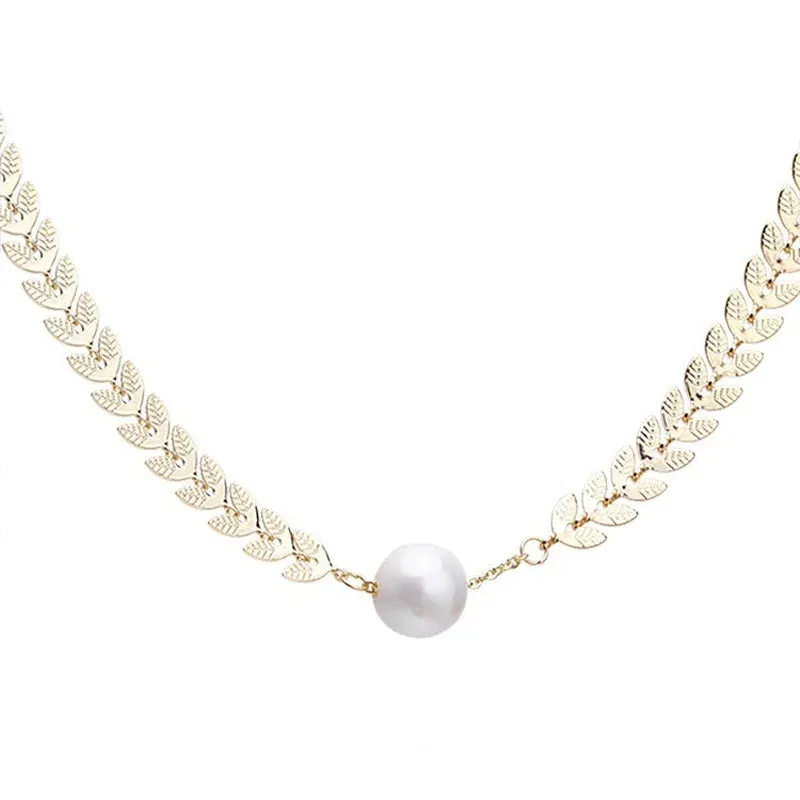 Golden Wheat Ear Pearl Pendant Necklace