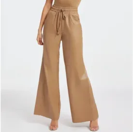 Good American Caramel Faux Leather Wide Leg Palazzo Pants