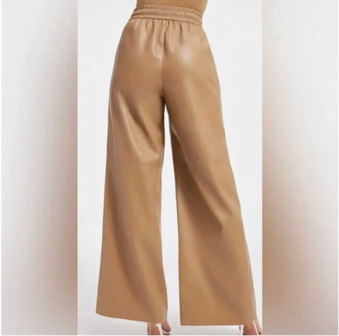 Good American Caramel Faux Leather Wide Leg Palazzo Pants