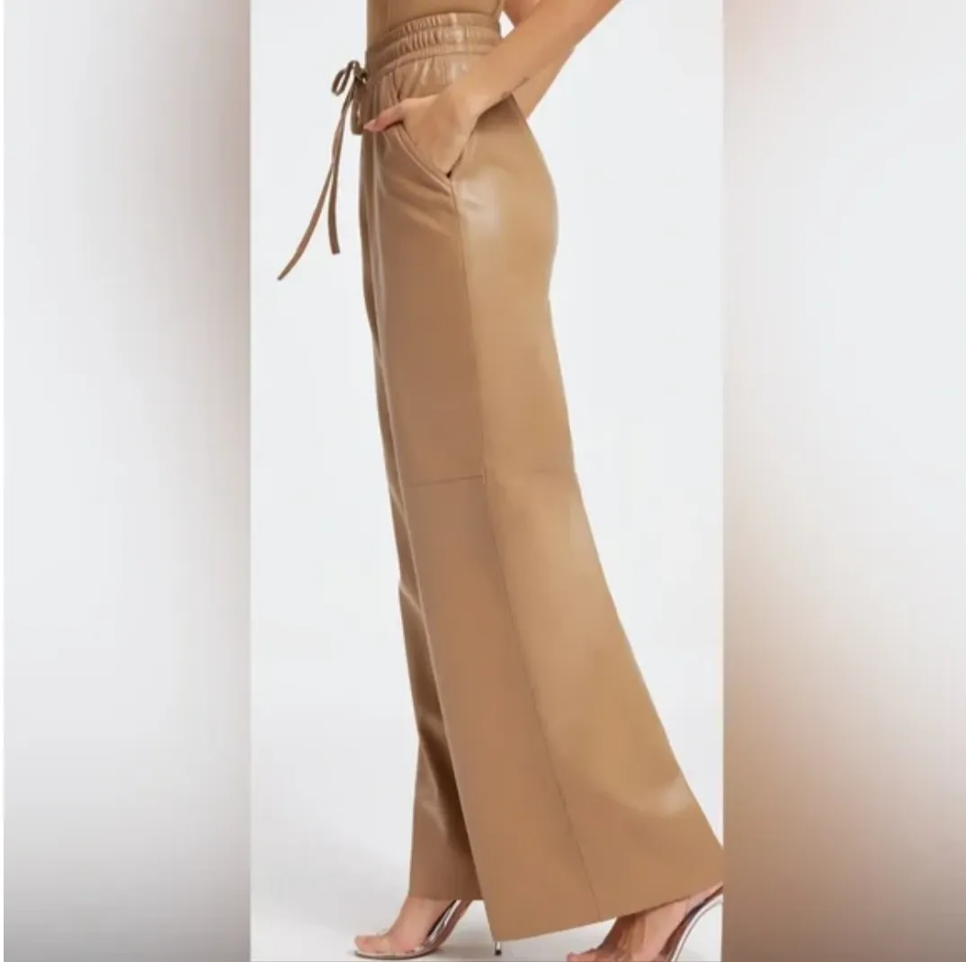Good American Caramel Faux Leather Wide Leg Palazzo Pants
