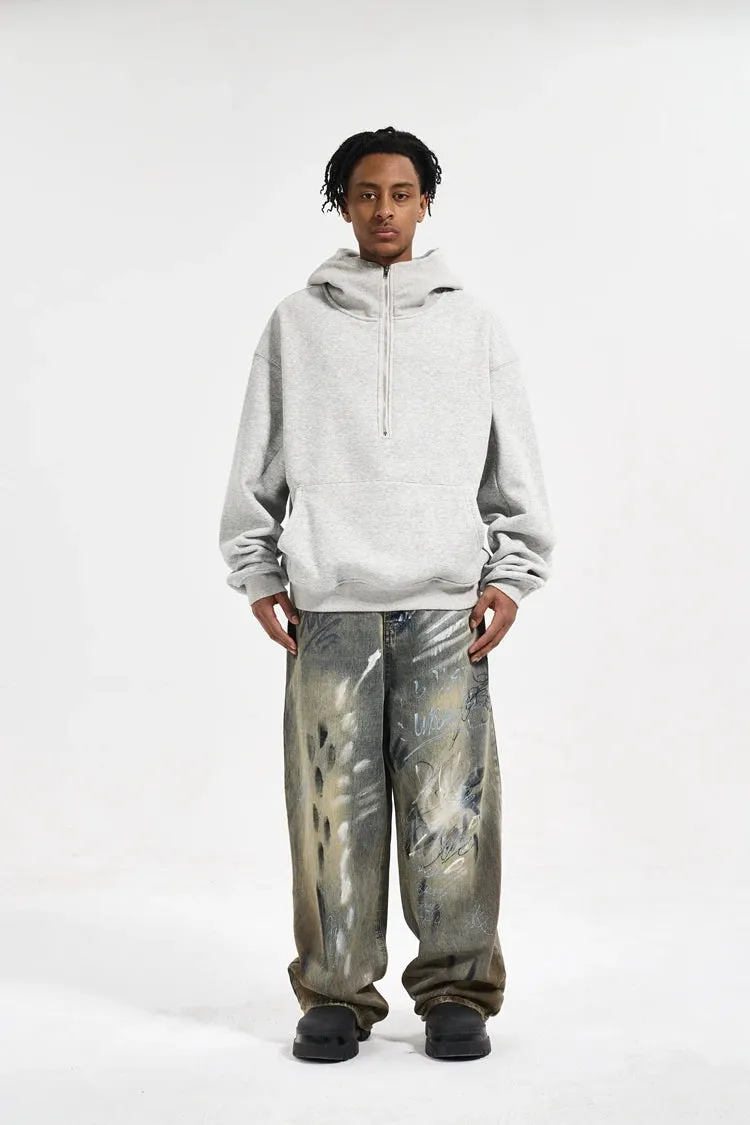 Graffiti Splatter Wide Leg Faded Denim Jeans