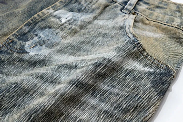 Graffiti Splatter Wide Leg Faded Denim Jeans