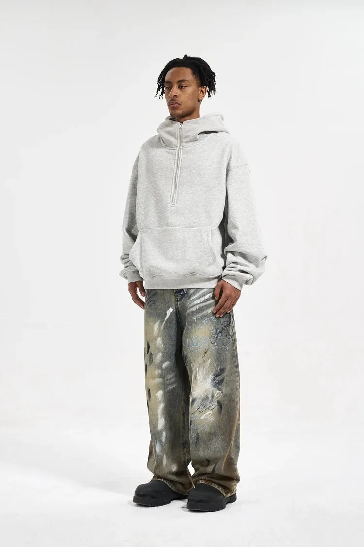 Graffiti Splatter Wide Leg Faded Denim Jeans